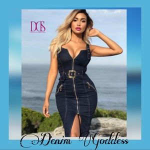 🔥5 ⭐️ Denim Goddess - Denim ZIP Up Dress